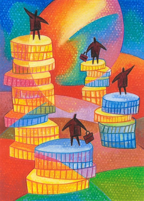 people climbing on money